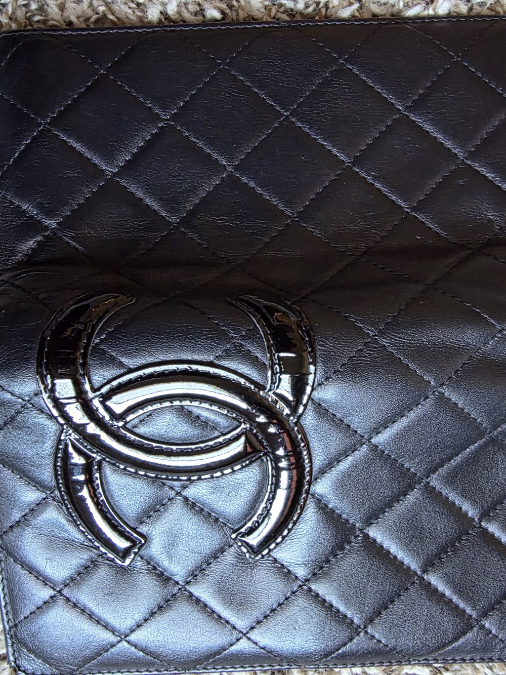 CHANEL Black Quilted Leather Cambon with Patent CC Emblem - Picture 9 of 12